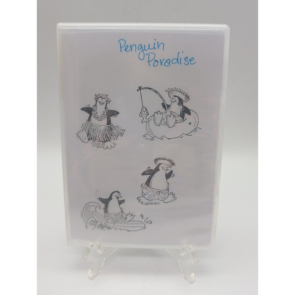 Stampin Up! PENGUIN PARADISE Cling Rubber Stamp Set FISH SURF HAWAII Incomplete